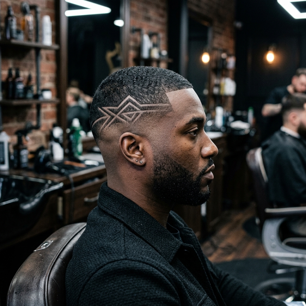 Buzz cut with line design showcase
